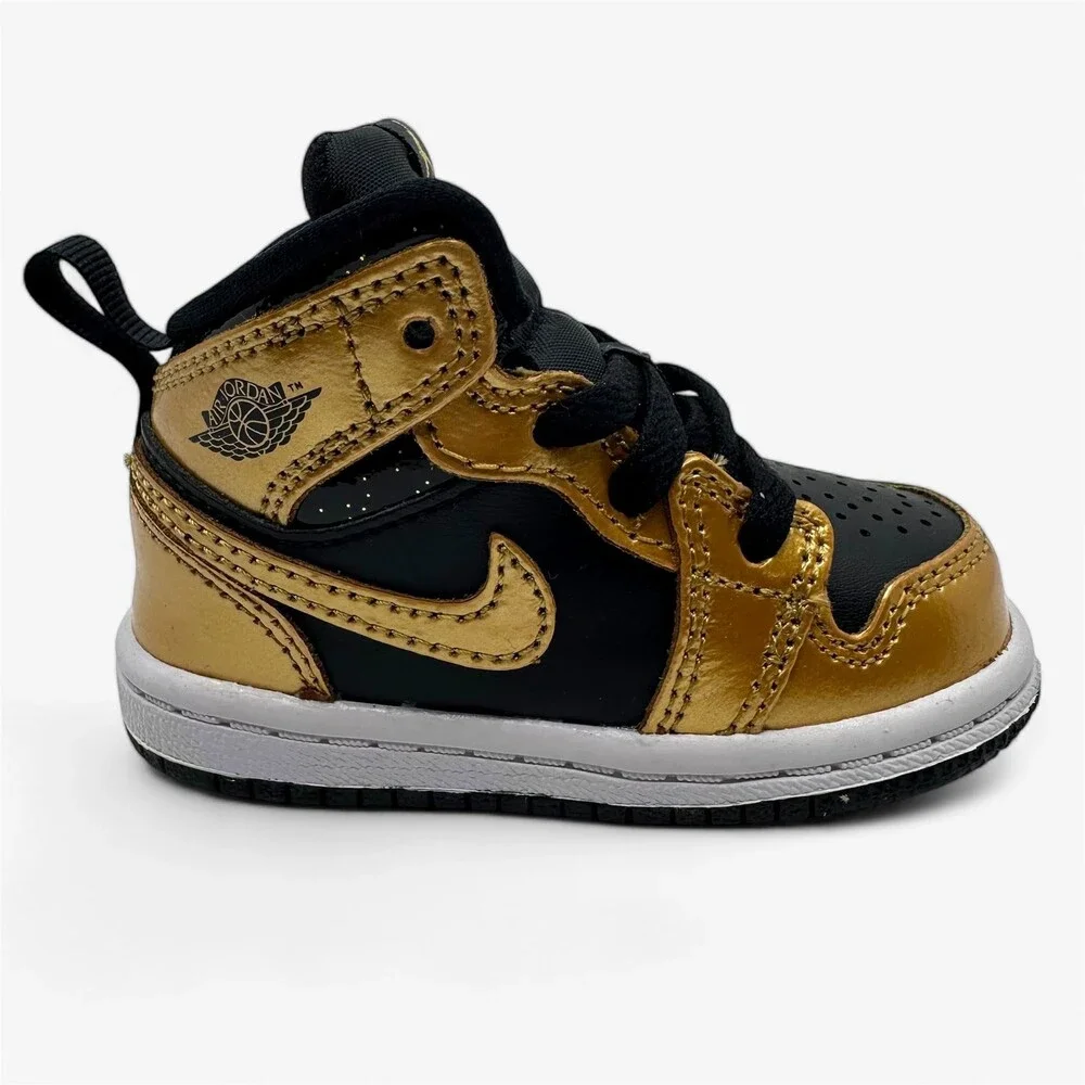 Jordan 1 Mid SE TD Black Metallic Gold White Baby Toddler Size 4 Sneaker